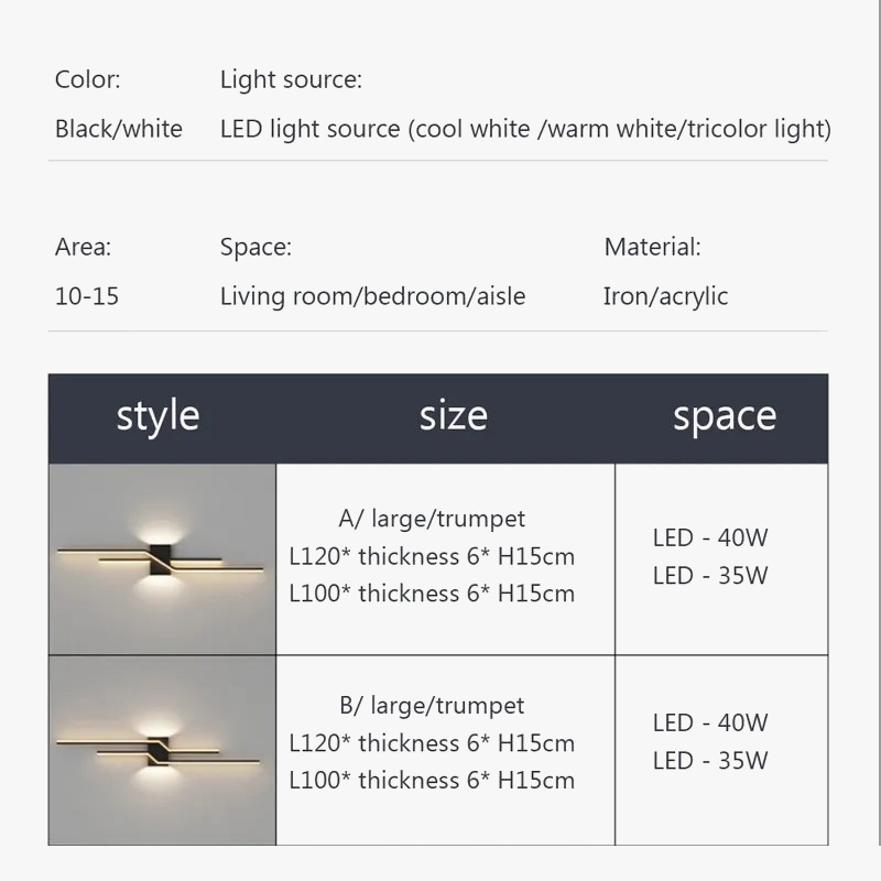 Applique murale LED modernes noir blanc maison intérieur éclairage applique murale