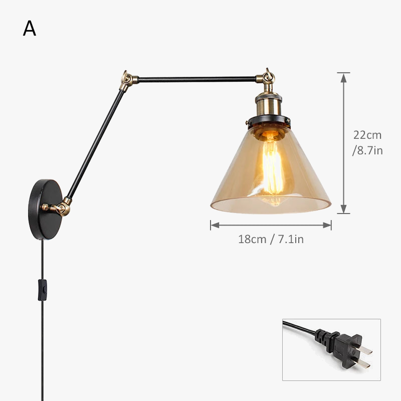 applique murale led nordique longue perche en verre avec interrupteur
