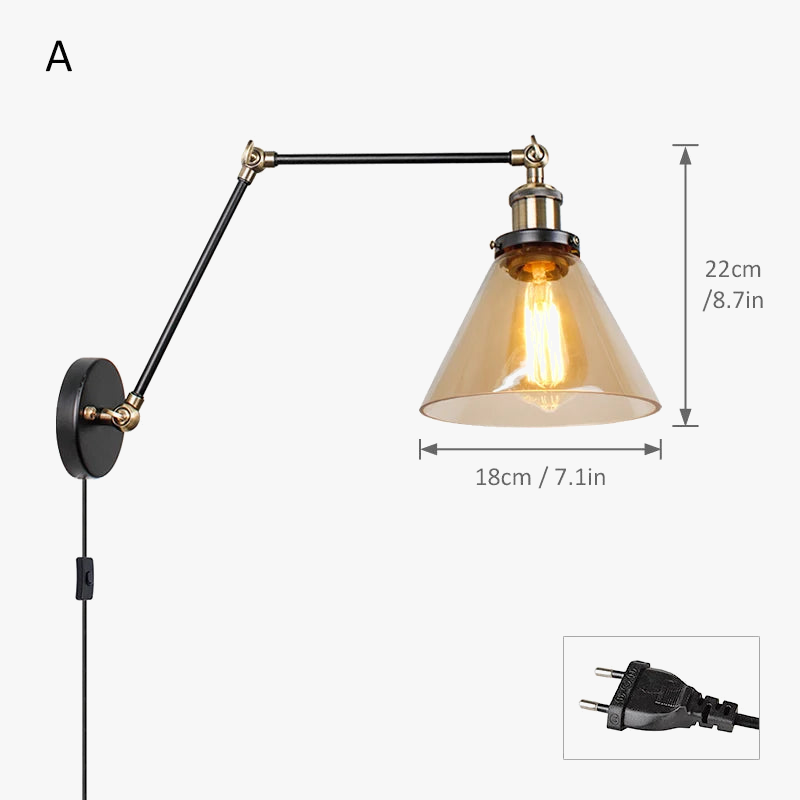 applique murale led nordique longue perche en verre avec interrupteur