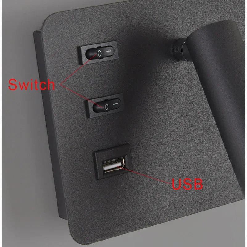 applique murale led nordique moderne avec interrupteur usb pour hôtel