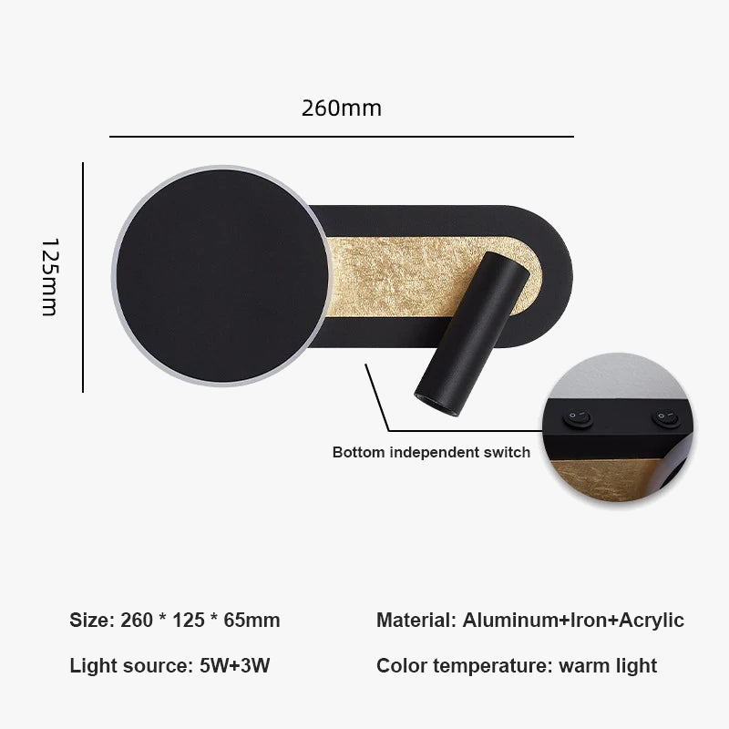 applique murale led nordique moderne rotative 350° avec interrupteur
