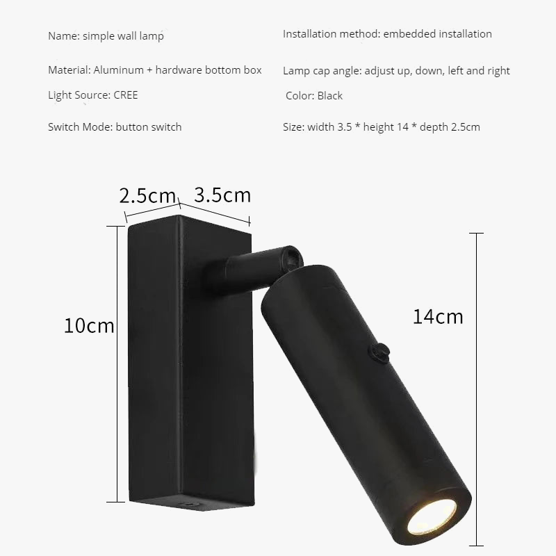 applique murale led nordique rotative avec interrupteur pour hôtel