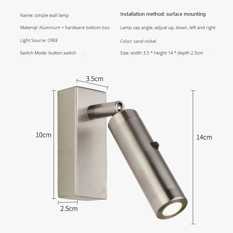 applique murale led nordique rotative avec interrupteur pour hôtel