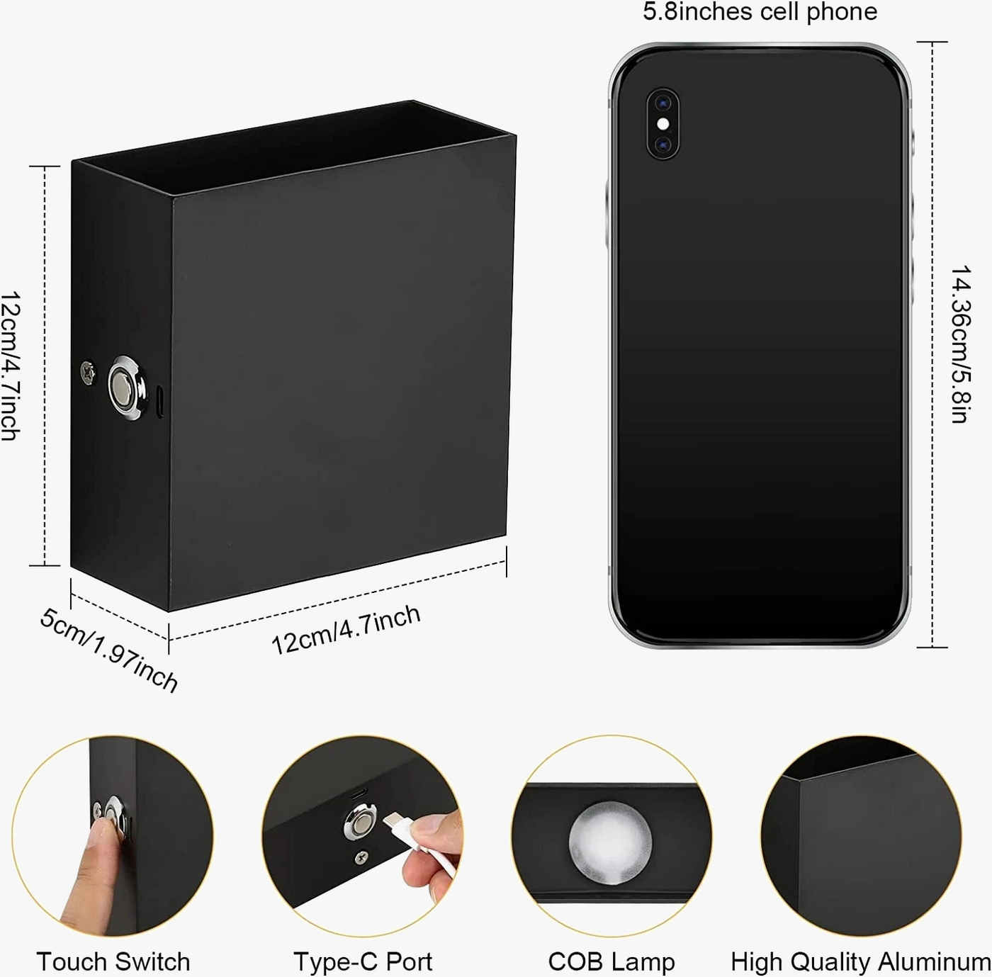 applique murale led rechargeable sans fil avec capteur humain usb