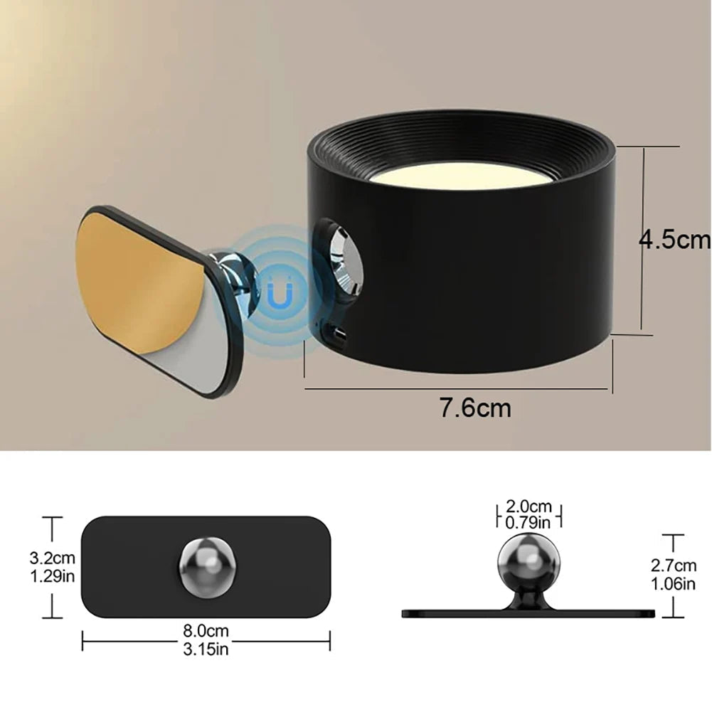 applique murale led rechargeable usb rotation 360° boule magnétique dimmable tactile
