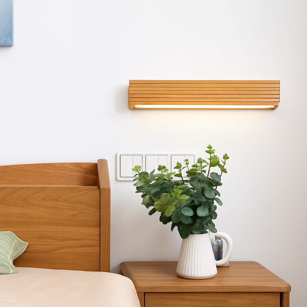 Applique murale LED rectangulaire en bois taillé Japan
