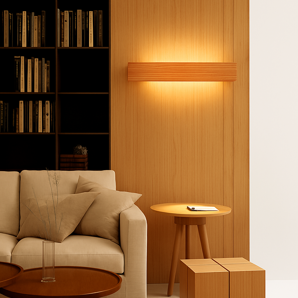 Applique murale LED rectangulaire en bois taillé Japan