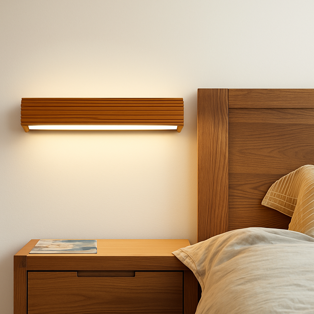 Applique murale LED rectangulaire en bois taillé Japan