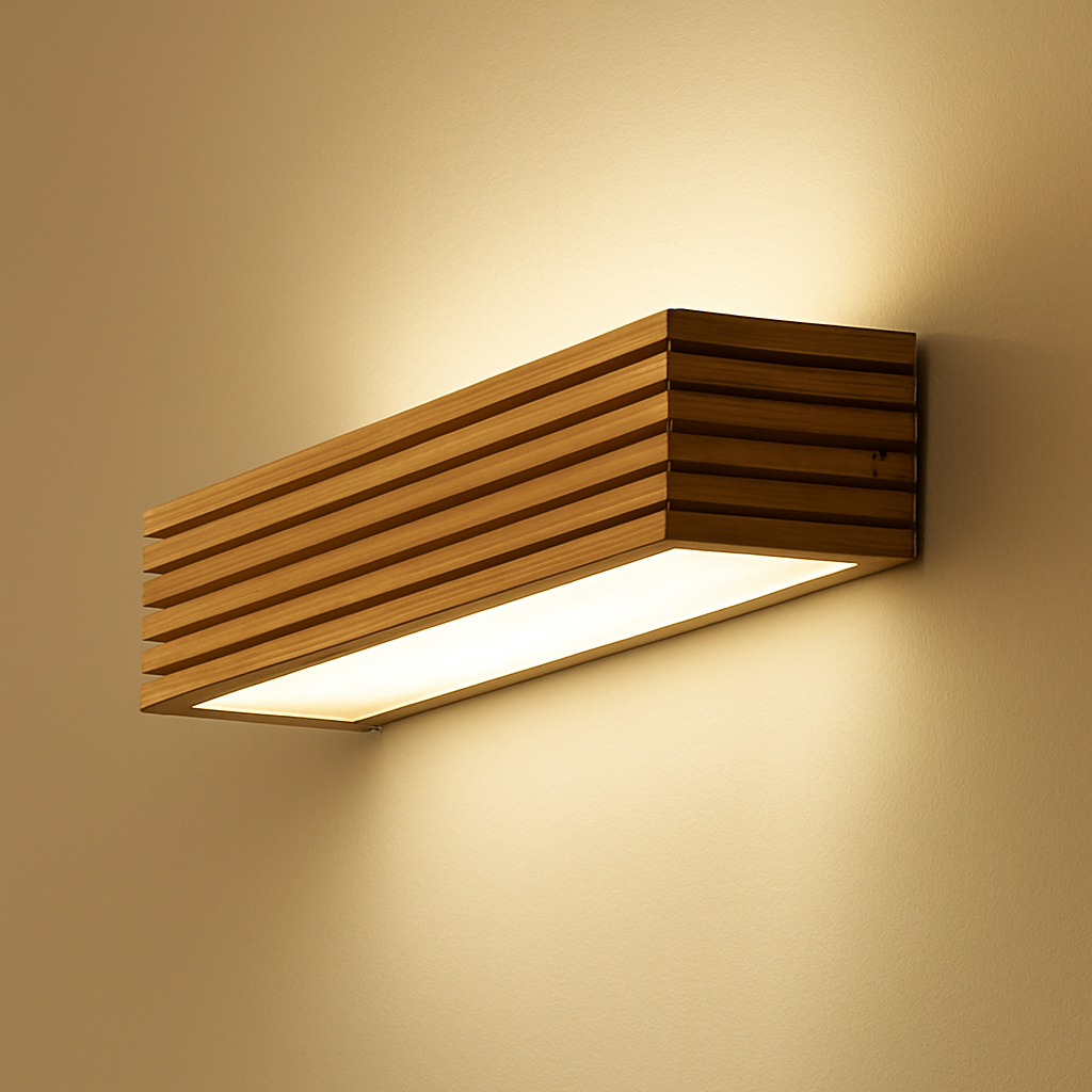 Applique murale LED rectangulaire en bois taillé Japan