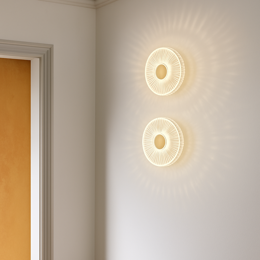 applique murale led ronde en acrylique et laiton doré 3 variables