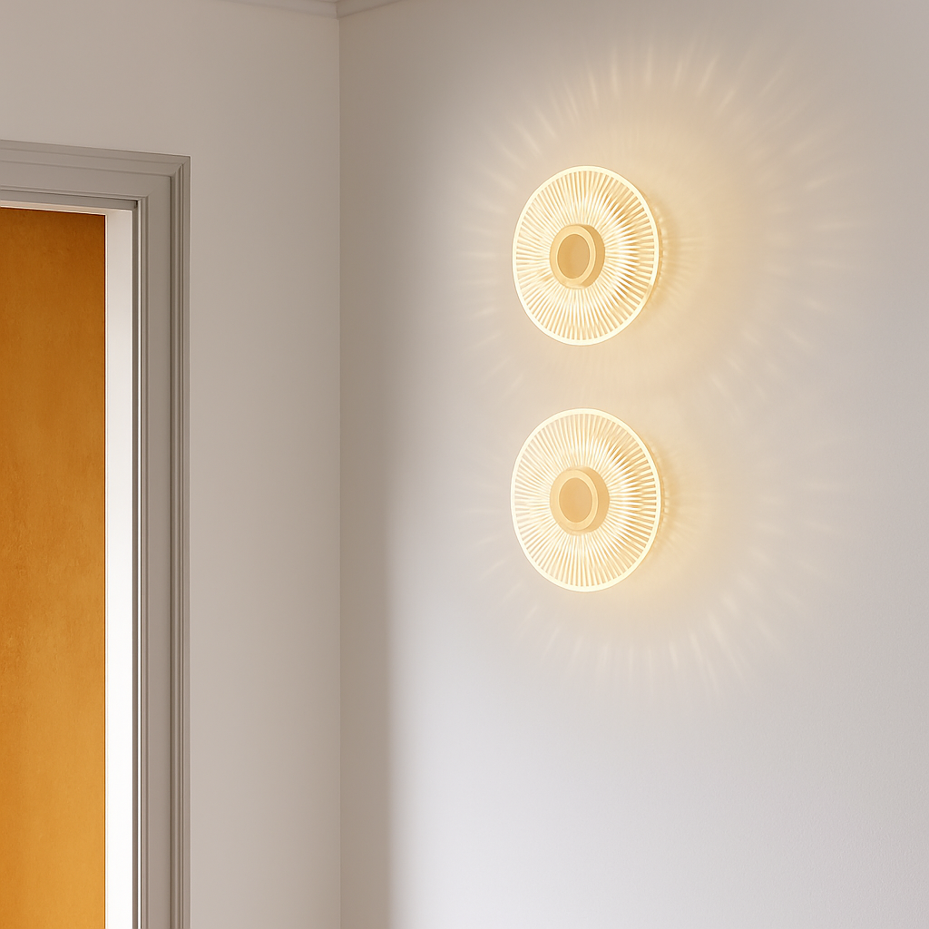 applique murale led ronde en acrylique et laiton doré 3 variables