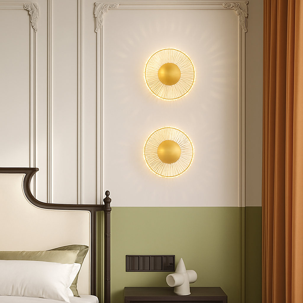 applique murale led ronde en acrylique et laiton doré 3 variables