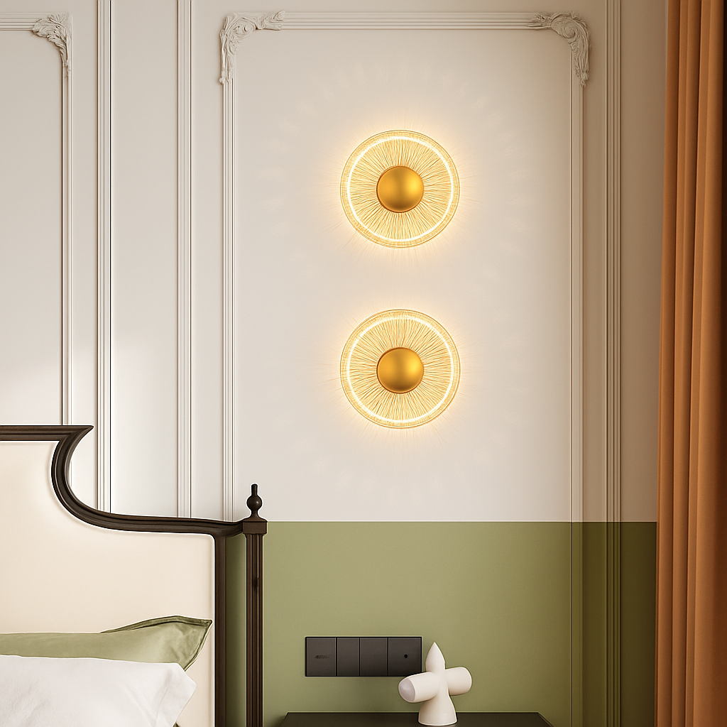 applique murale led ronde en acrylique et laiton doré 3 variables