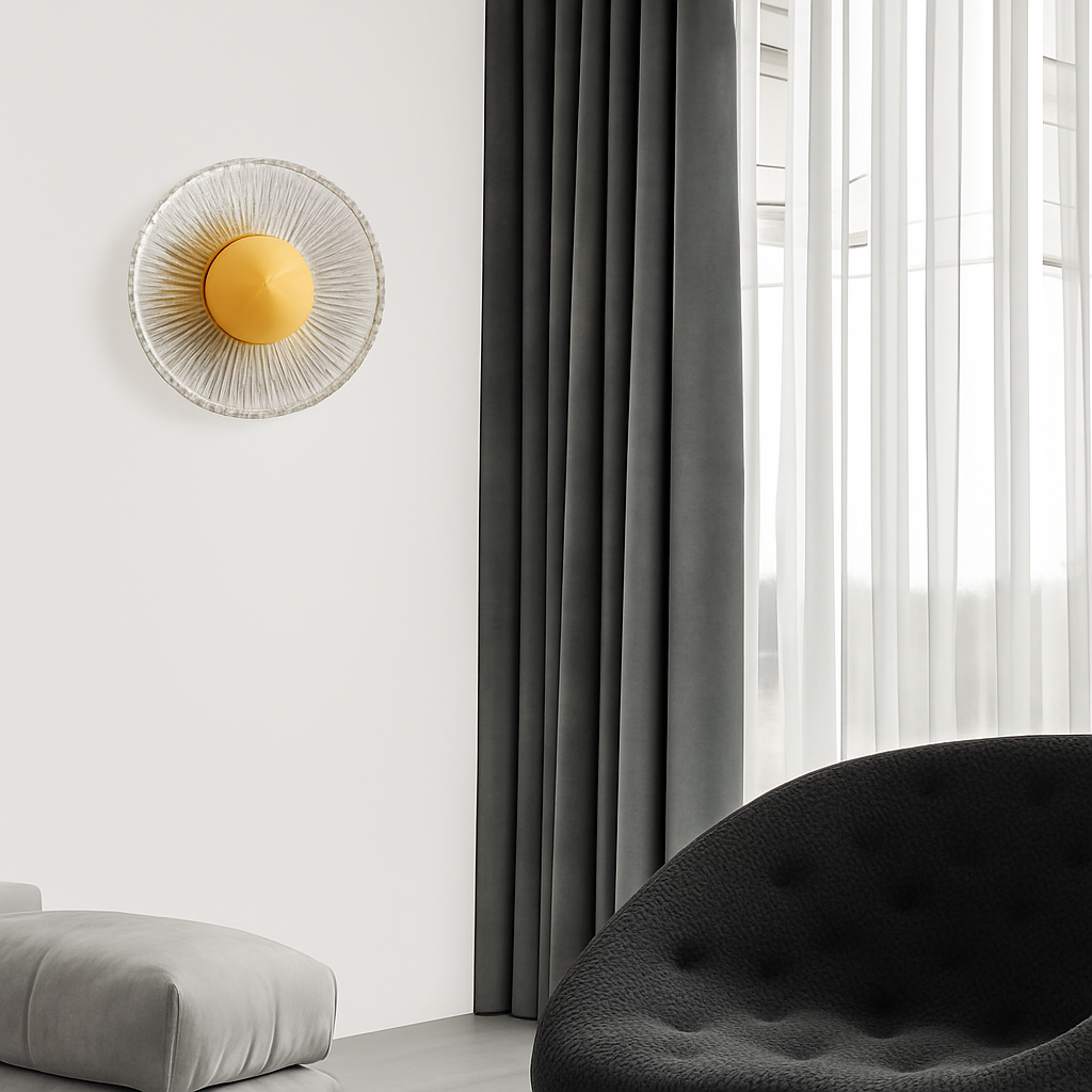 applique murale led ronde en acrylique et laiton doré 3 variables