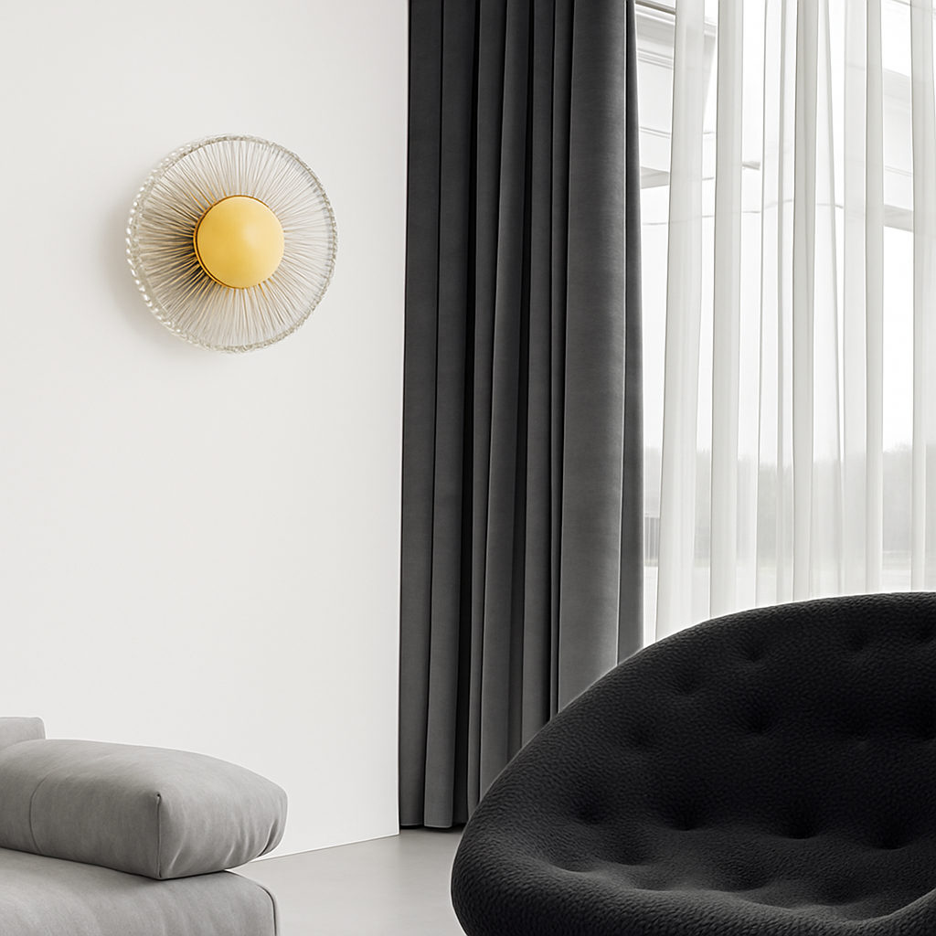 applique murale led ronde en acrylique et laiton doré 3 variables