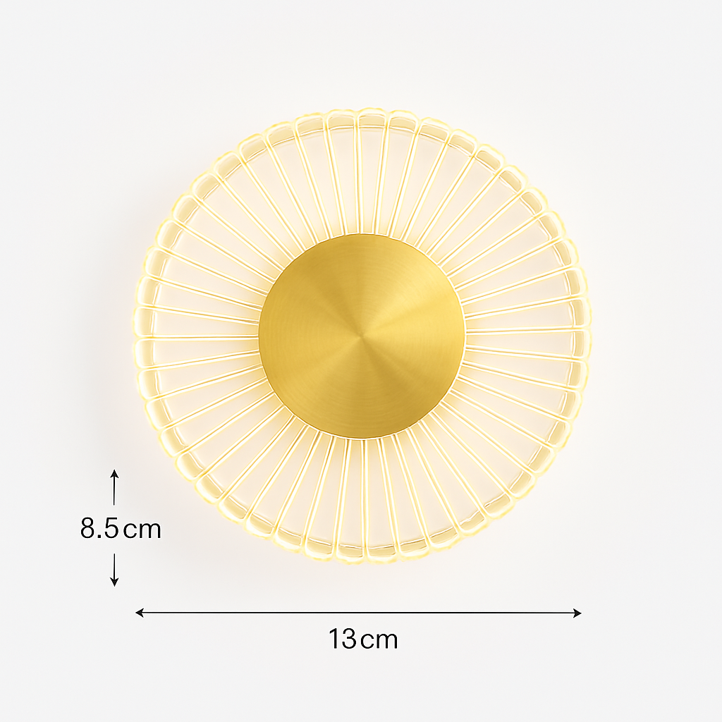 applique murale led ronde en acrylique et laiton doré 3 variables