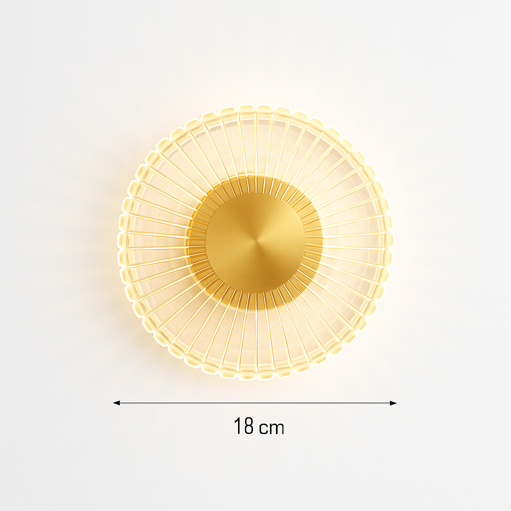 applique murale led ronde en acrylique et laiton doré 3 variables