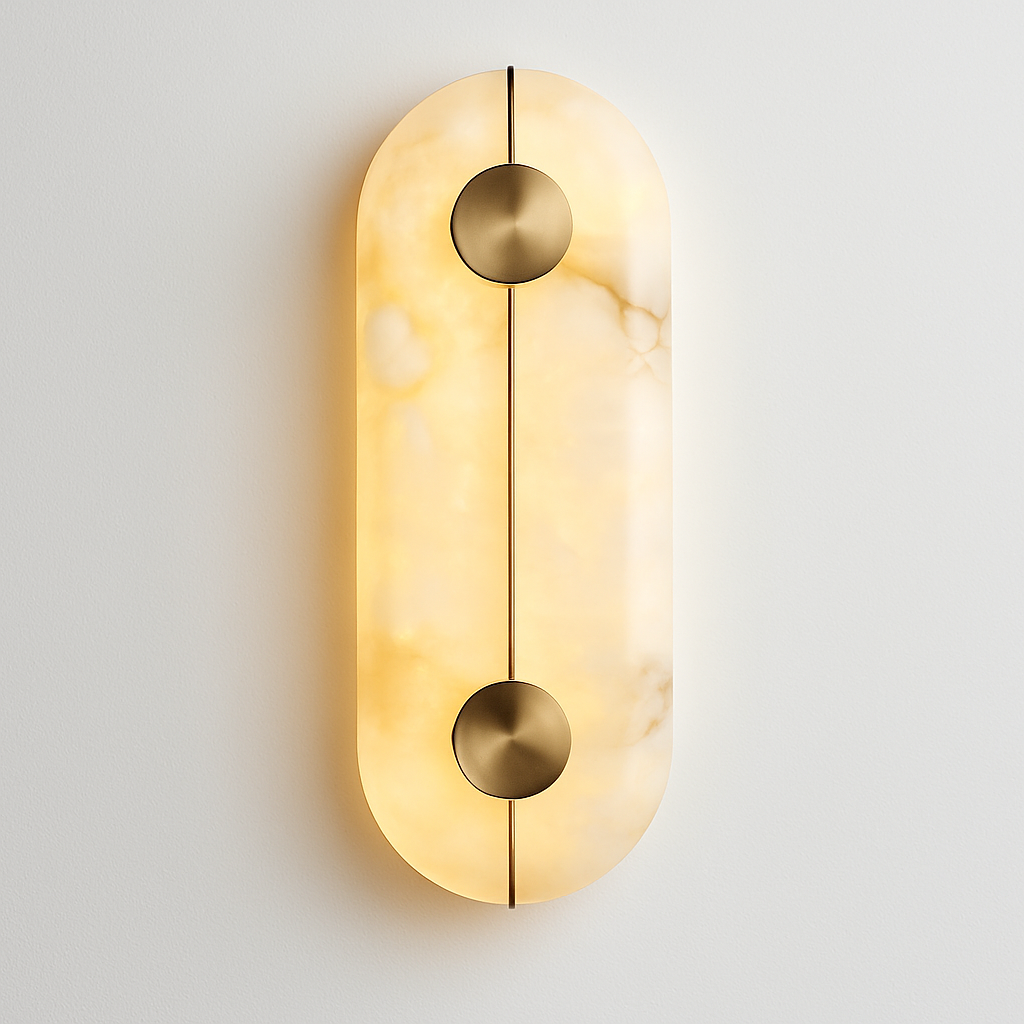 Applique murale LED ronde en marbre et cuivre doré