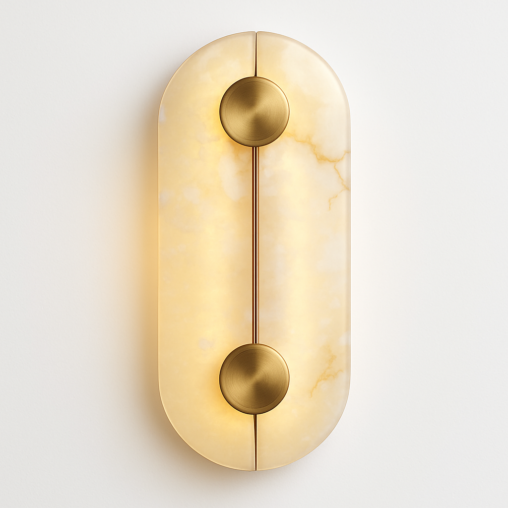Applique murale LED ronde en marbre et cuivre doré