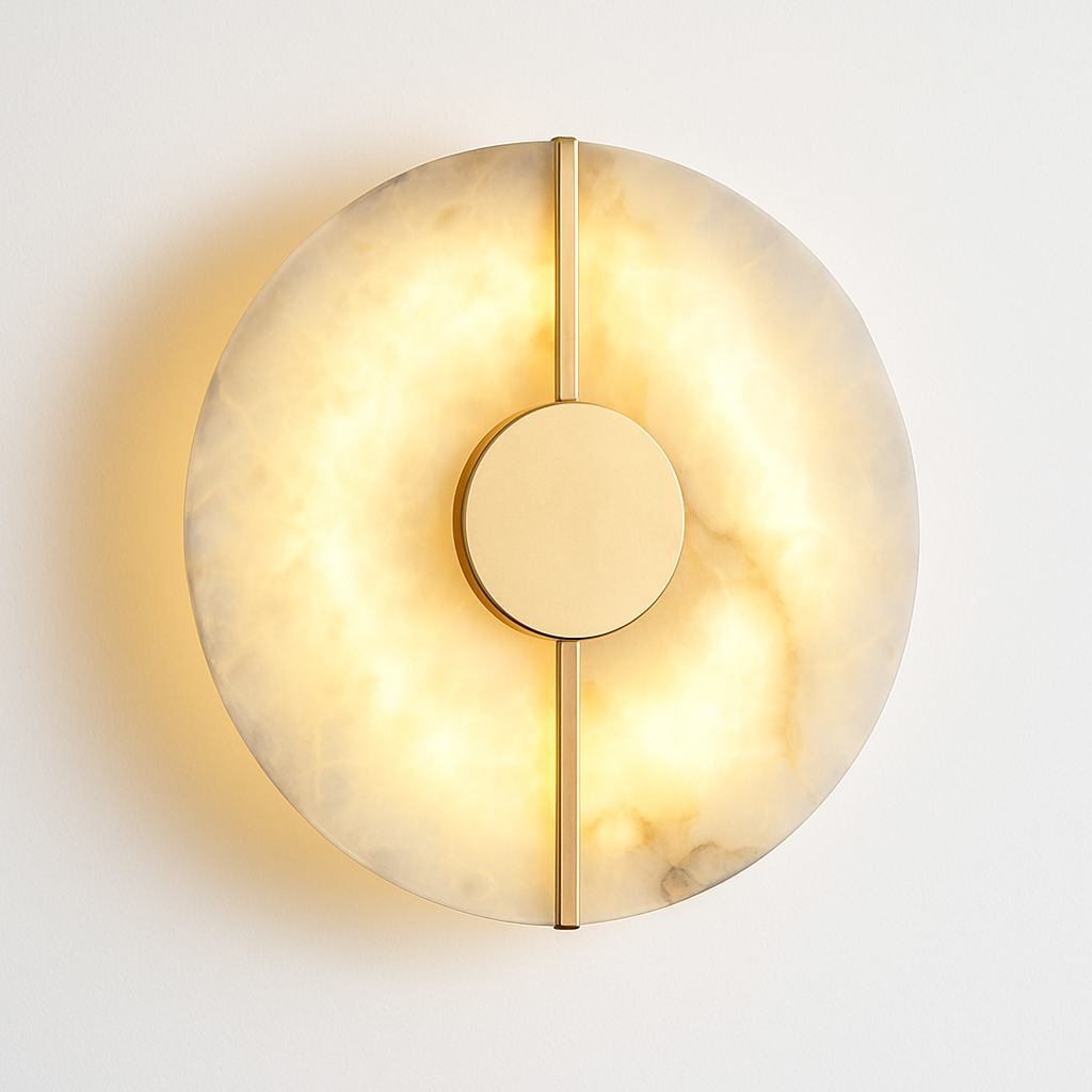 Applique murale LED ronde en marbre et cuivre doré