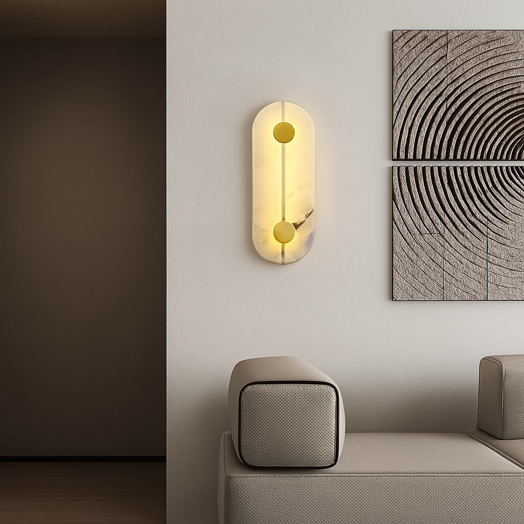 Applique murale LED ronde en marbre et cuivre doré
