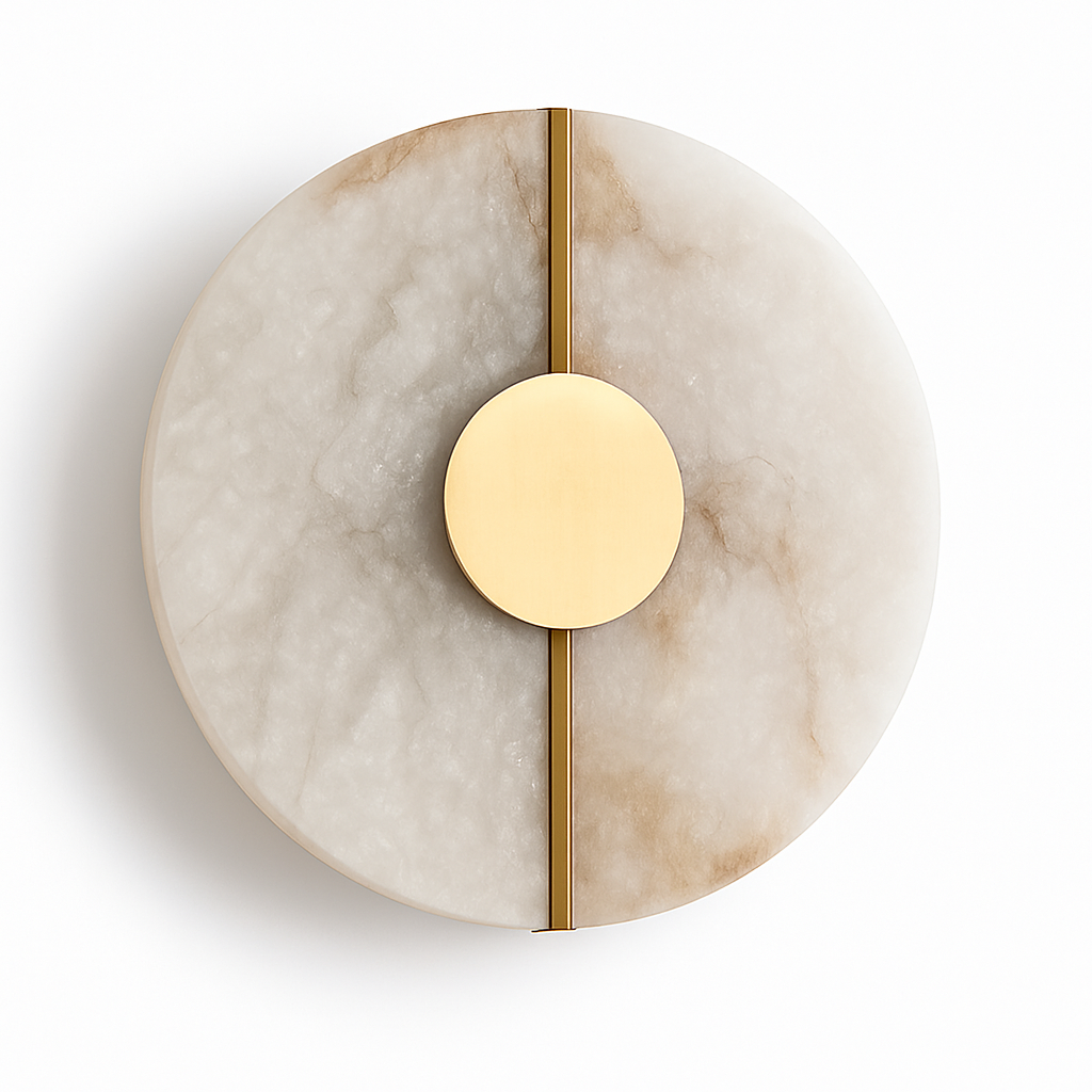 Applique murale LED ronde en marbre et cuivre doré