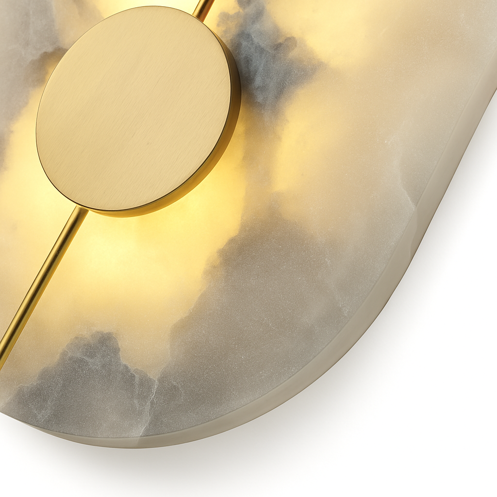 Applique murale LED ronde en marbre et cuivre doré