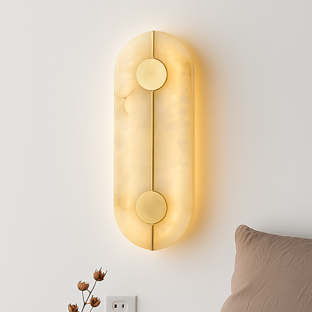 Applique murale LED ronde en marbre et cuivre doré