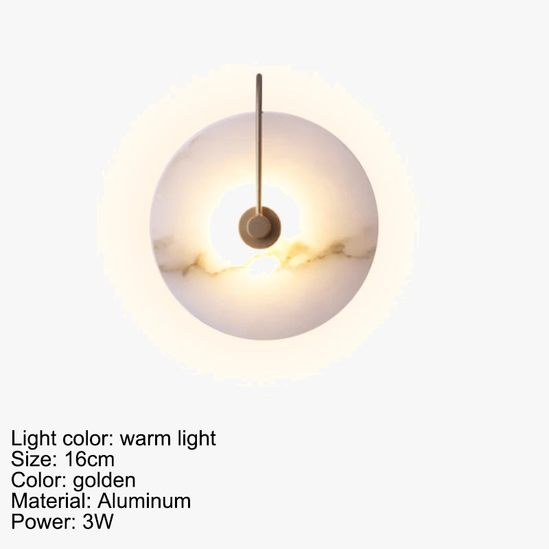 Applique murale LED ronde en marbre et cuivre doré