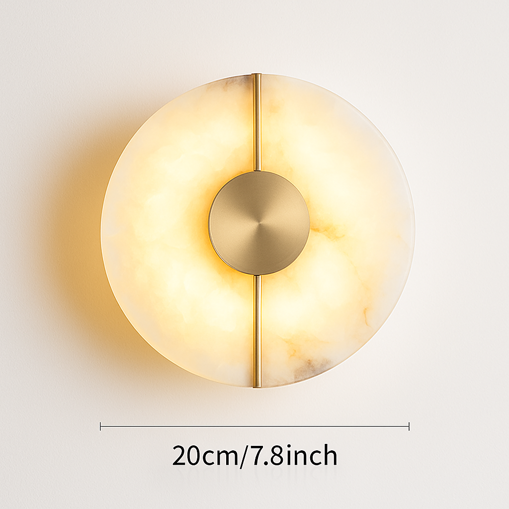 Applique murale LED ronde en marbre et cuivre doré