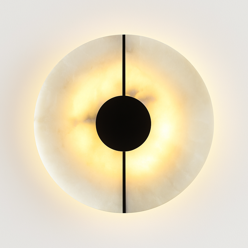 Applique murale LED ronde en marbre et cuivre doré