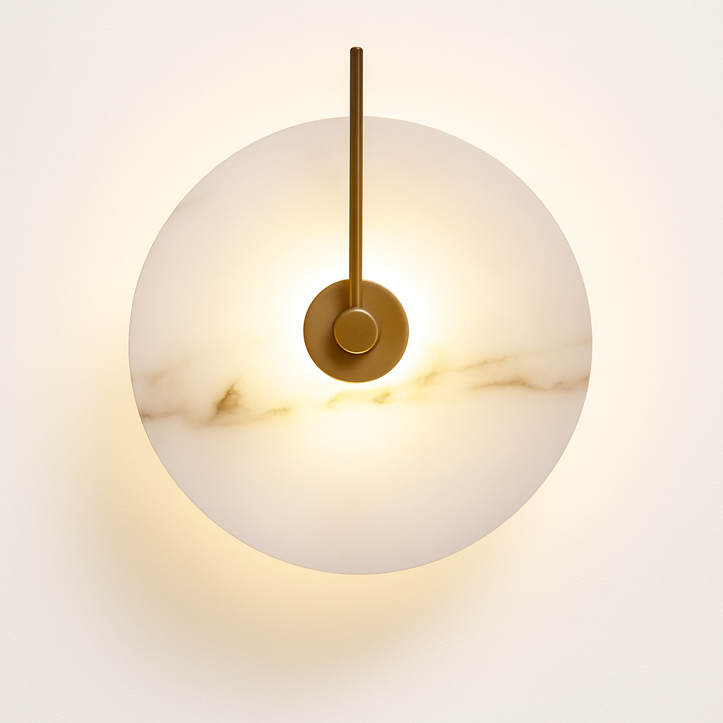Applique murale LED ronde en marbre et cuivre doré