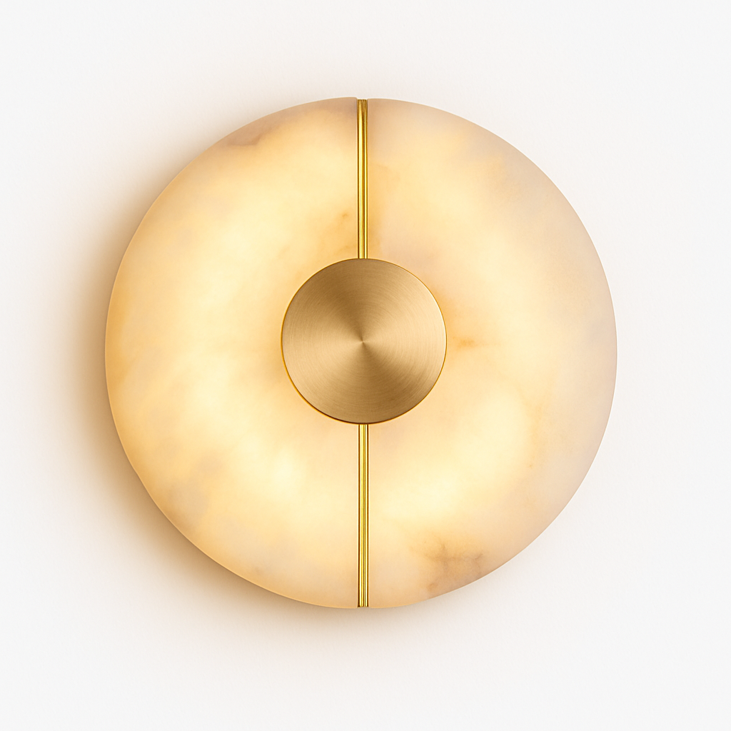 Applique murale LED ronde en marbre et cuivre doré