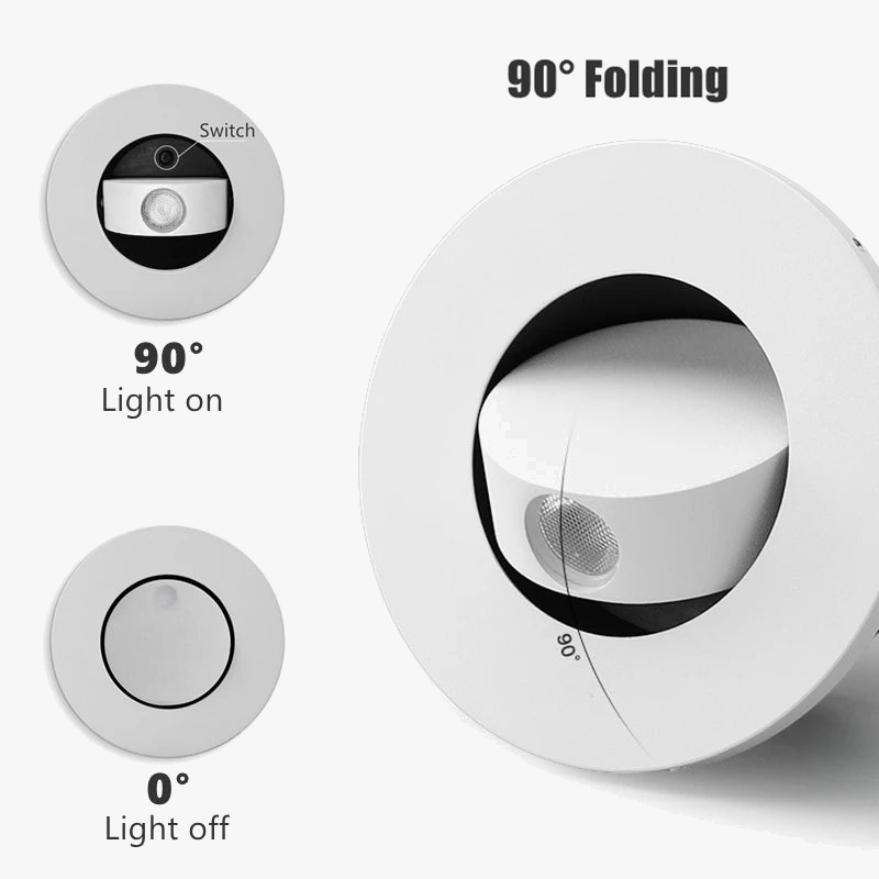 applique murale led rotative à 360 degrés avec interrupteur pliable