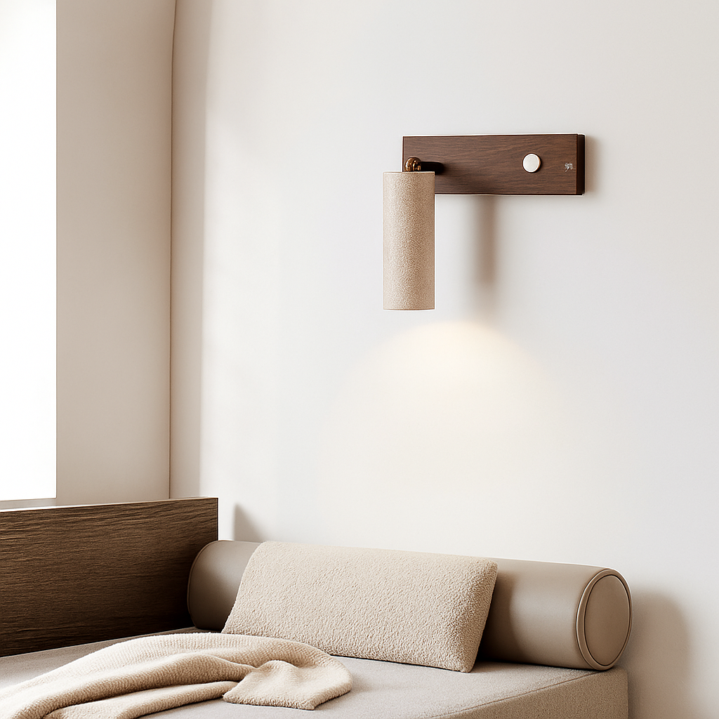 Applique murale led rotative avec interrupteur en bois wabi-sabi