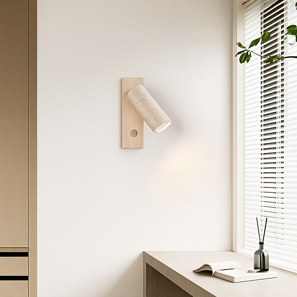 Applique murale led rotative avec interrupteur en bois wabi-sabi
