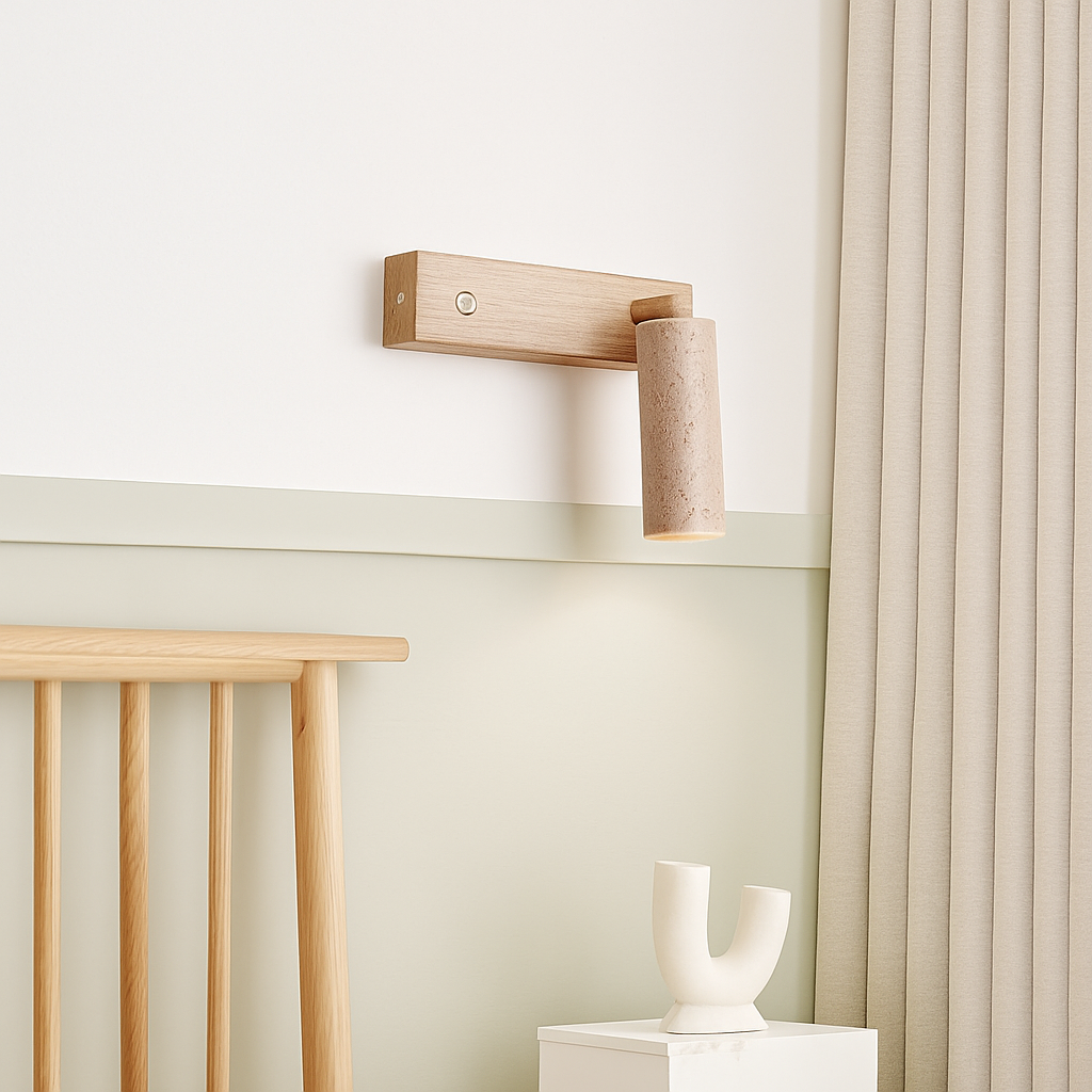 Applique murale led rotative avec interrupteur en bois wabi-sabi