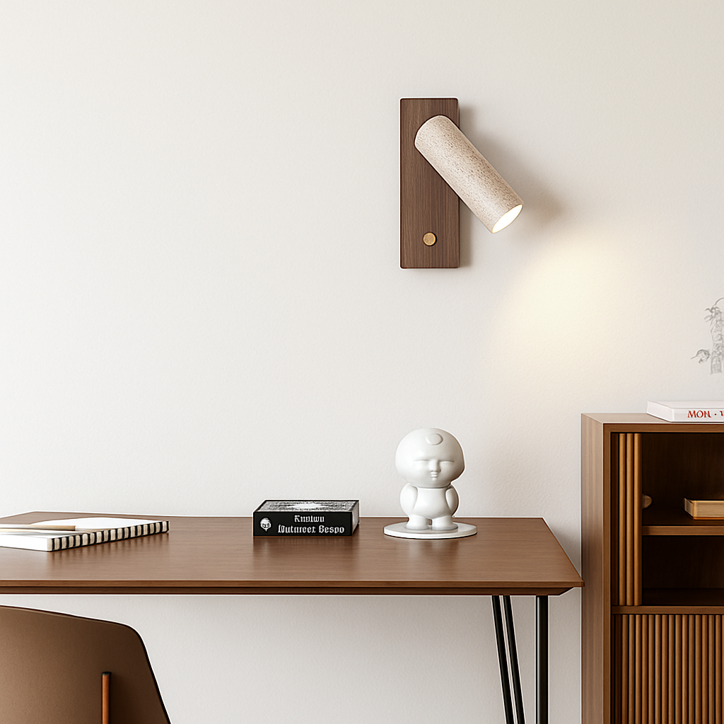 Applique murale led rotative avec interrupteur en bois wabi-sabi