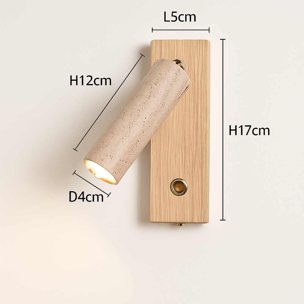 Applique murale led rotative avec interrupteur en bois wabi-sabi