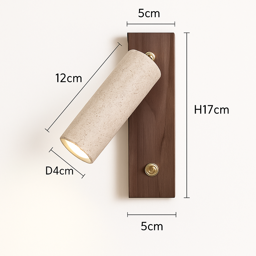 Applique murale led rotative avec interrupteur en bois wabi-sabi