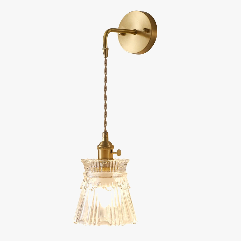 applique murale led scandinave en verre et laiton avec interrupteur à batterie