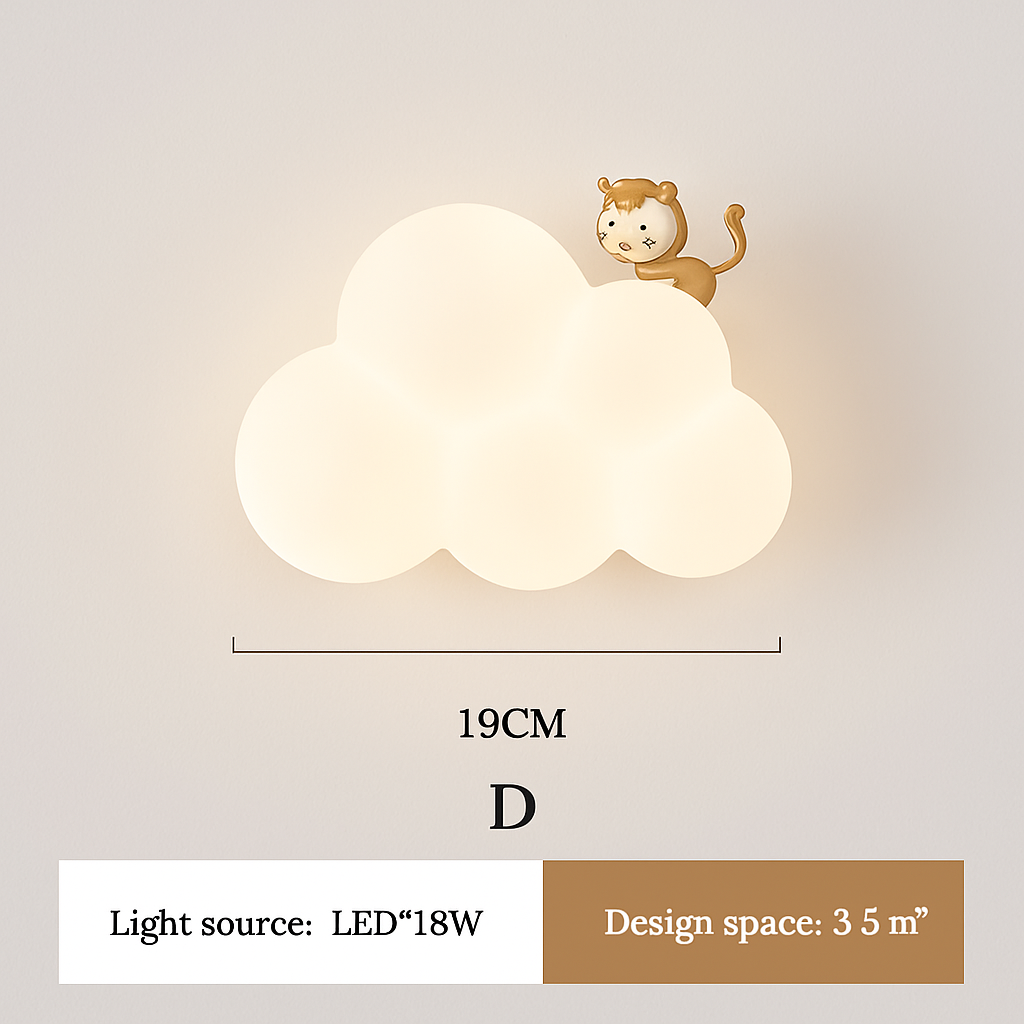 applique murale led singe lapin nuage pour enfants