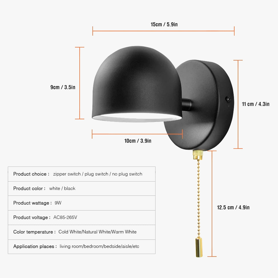 applique murale led tactile rotative 350° avec variateur et prise