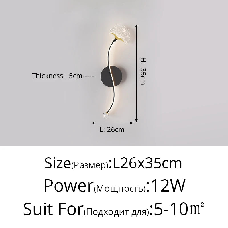 applique murale led tricolore protection yeux design feuille ginkgo