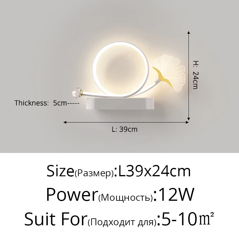 applique murale led tricolore protection yeux design feuille ginkgo