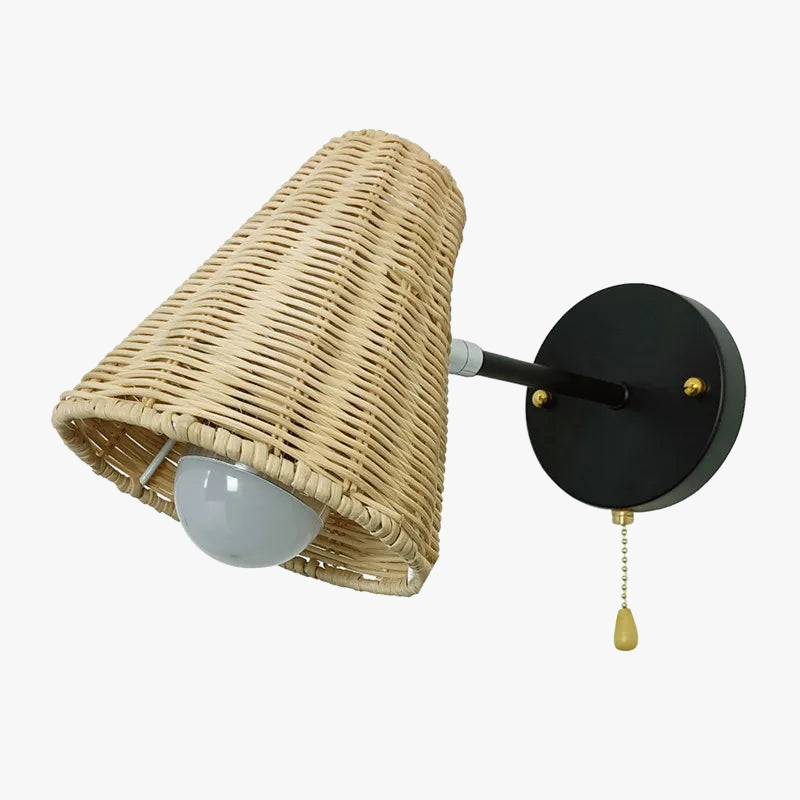 applique murale led vintage en rotin tissée à la main avec interrupteur