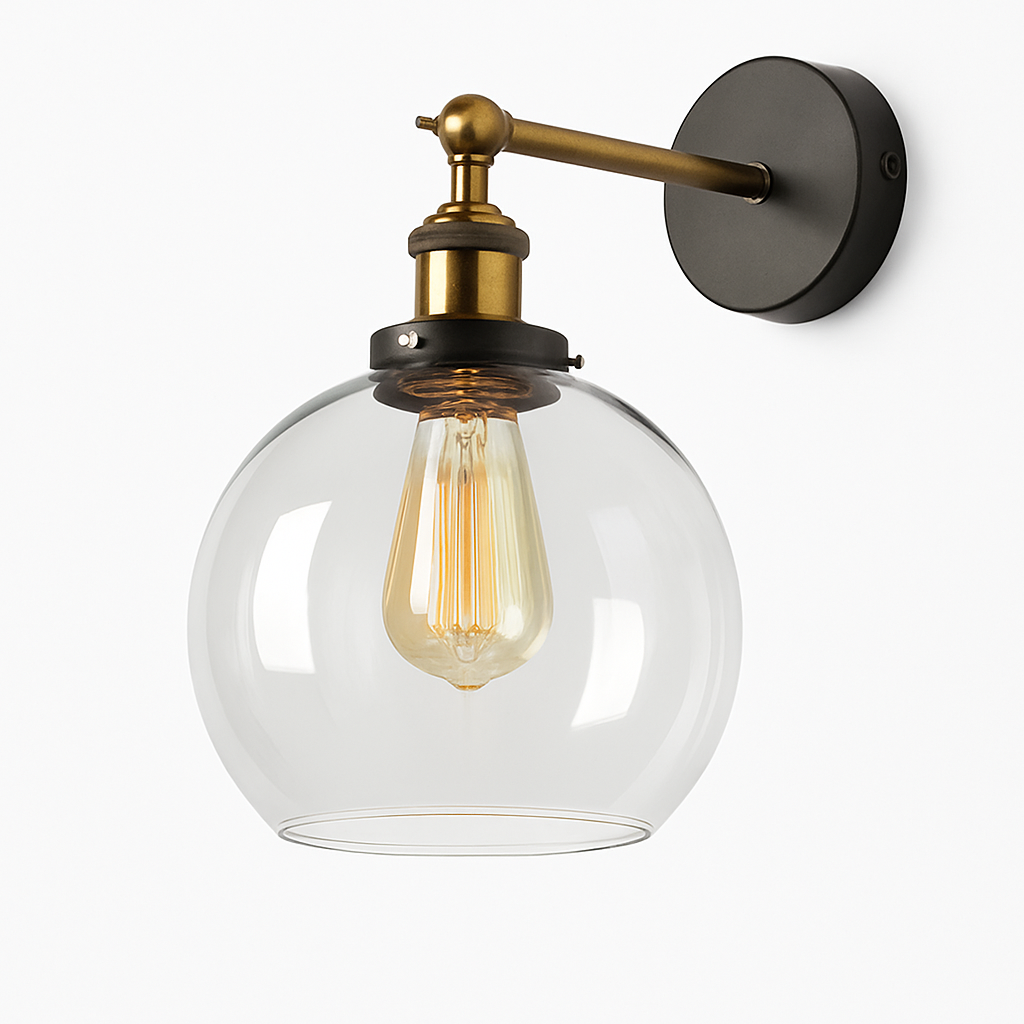 Applique murale LED vintage rustique en verre et doré