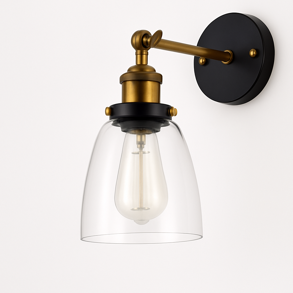 Applique murale LED vintage rustique en verre et doré