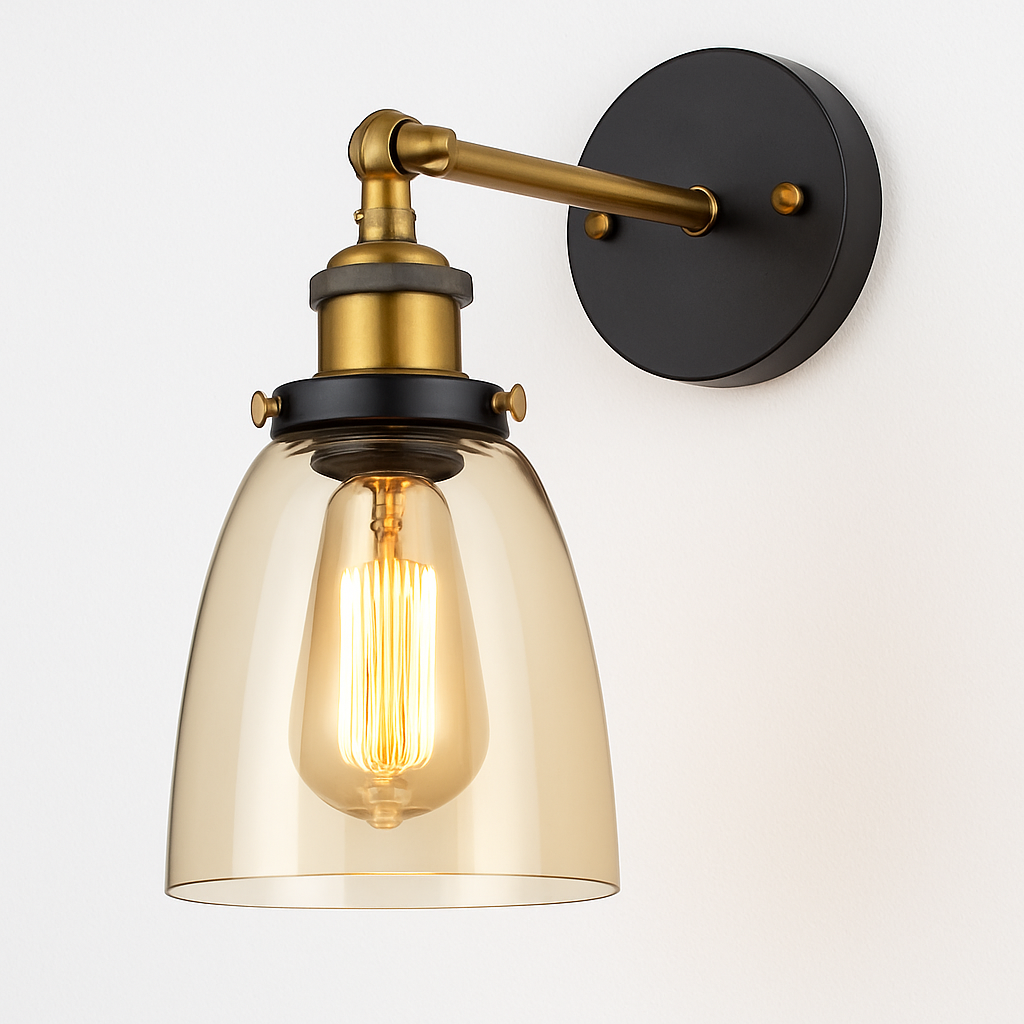 Applique murale LED vintage rustique en verre et doré