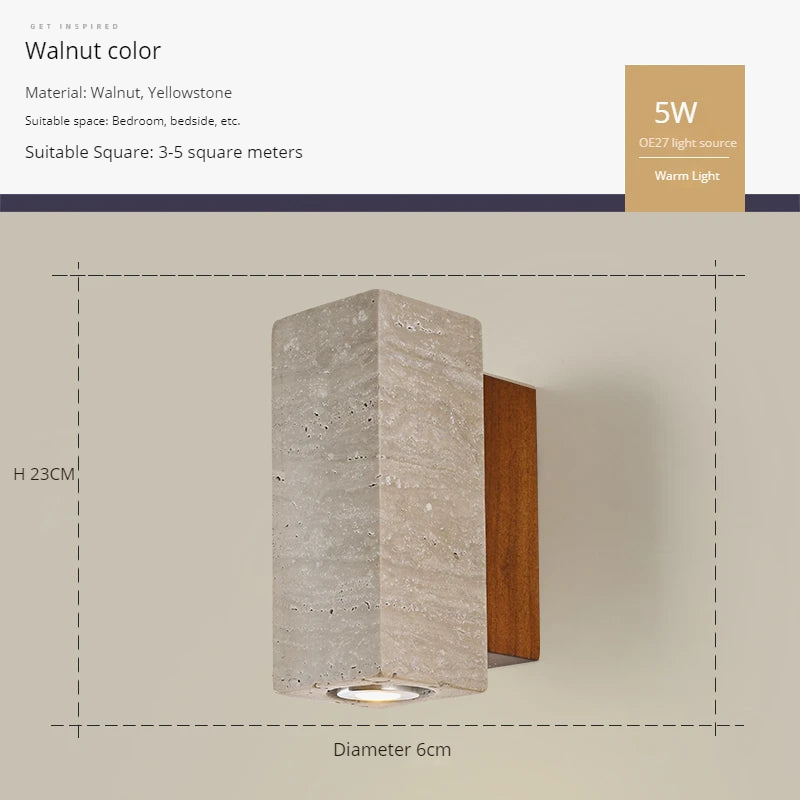 applique murale led wabi-sabi en pierre naturelle